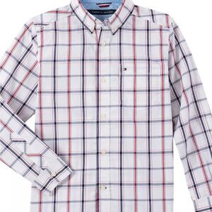 Tommy Hilfiger Men's Red, White, and Blue Checkered Shirt
